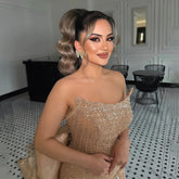 Vestido de noche elegante, sencillo, color piel, con escote barco y cuentas, estilo sirena, sexy, para mujer, fiesta, LA72114