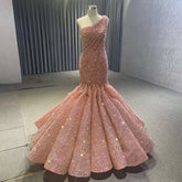 Vestido de novia de lujo estilo sirena, con un solo hombro, encaje, lentejuelas y cuentas, 2025, alta gama, hecho a medida, HM67447