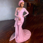 Vestido de noche elegante de sirena árabe rosa con falda, con perlas de lujo y cuentas, para mujer, fiesta, LA71746