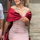 Robe de soirée sirène de luxe rose bordeaux avec cape LA72121