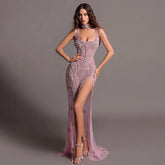 Elegante vestido de noche de sirena rosa, sin mangas, con abertura alta, de lujo, estilo Dubái, para mujer, para boda, fiesta, 2025, LA72259
