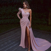 Vestidos de noche con abertura alta y sirena rosa, elegantes vestidos de encaje con cuentas, sexys para mujer, para fiesta, LA71210