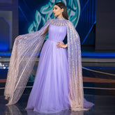 Vestido de noche morado árabe con escote en A, mangas largas, cuello alto, sexy, de lujo, con cuentas, para mujer, fiesta, LA71764