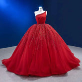 Vestido de novia elegante rojo de un hombro con encaje y perlas, de lujo, 2025, de alta gama, hecho a medida, HM222191