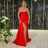 Vestido de fiesta rojo sirena Kralen Avond 2025 elegante Overrok Hoge Split para fiesta femenina LA71581