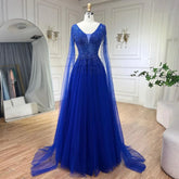 Royal Blue Luxury Dubai Evening Dress with Cape Sleeves LA72315