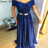 Vestido de noche azul real sencillo con escote en A y abertura alta, sexy, para mujer, para fiesta, LA71301
