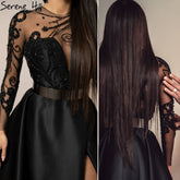 Vestidos de noche negros de satén con corte A y fajas con cuentas, sexys, para mujer, para fiesta, LA71139