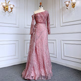 Vestido de noche elegante de sirena rosa sexy con un hombro al descubierto y sobrefalda, de lujo, con cuentas, para mujer, fiesta, LA71771