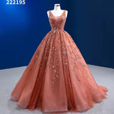 Vestido de novia sexy sin mangas con escote en V, apliques naranjas, cuentas y cordones, de alta gama, hecho a medida, HM222195, 2025