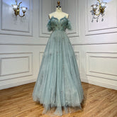 Vestido largo de novia de lujo turquesa árabe 20253, corte A, hecho a mano, con cuentas, formal, para fiesta de graduación, LA72064