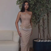 Vestido de sirena de terciopelo, elegante diseño con cuentas, de inspiración árabe, vestido de noche de lujo para fiesta de boda de mujer 2025 LA72327