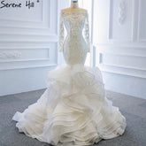 Vestidos de novia vintage de sirena blancos 2025 con hombros descubiertos y encaje, elegantes y sexys, HM66734, hechos a medida