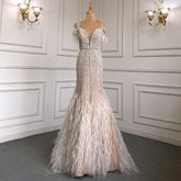Luxury Feathers White Nude Prom Evening Dresses LA71656