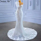 Elegante vestido de novia blanco de corte sirena, 2025, con flores y cuentas, de lujo, HM67424