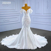Vestido de novia blanco de corte sirena, sexy, con hombros descubiertos, encaje y cuentas, 2025, alta gama, hecho a medida, HM222133
