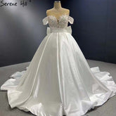 Vestidos de novia de satén blanco con cordones 2025, con lazo de cuentas, vestidos de novia de alta gama HM67412, hechos a medida