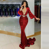 Wijn Rood Satijn Mermaid Avond Jurken 2025 Luxe Kralen Elegante Voor Vrouwen Party LA71555