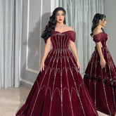 Vestido de noche rojo vino, corte A, sin mangas, cuello barco, con cuentas y estampado geométrico de lujo, para mujer, fiesta, LA71790