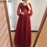 Robe de soirée luxueuse rouge vin, coupe trapèze, perlée, sexy, sans retour ni remboursement, pour femme, LA70855, 2025