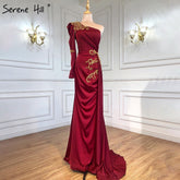 Vestido de noche con sobrefalda de satén rojo vino, elegante, sexy, estilo sirena, para mujer, fiesta, LA71322