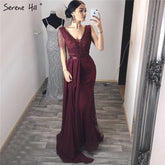 Vestido de noche rojo vino con fajas extraíbles, talla grande, Dubái, 2025, vestido formal de lujo con borlas y cuentas, LA60846