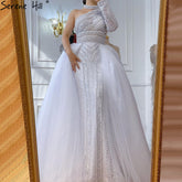 Vestido de fiesta de lujo estilo sirena, de un solo hombro, con cuello alto y encaje de perlas 2025, para mujer LA70462