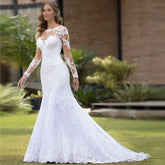 Vestidos De novia De sirena ilusión Sexy Apliques De encaje bata De novia vestidos De novia corte tren espalda descubierta Vestido De novia