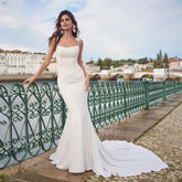 Vestido de novia sexy para mujer, escote cuadrado, tirantes finos, espalda descubierta, sin mangas, vestido de novia elegante personalizable Mariee 2024