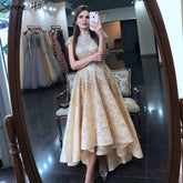 Silber Asymmetrische Ärmellose Abendkleider 2025 Perlen Kappe Ärmeln Sparkle Sexy Formale Kleid Ruhigen Hill LA60757