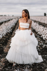 Vestido de novia sencillo de dos piezas, vestido de novia campestre con capas WD715