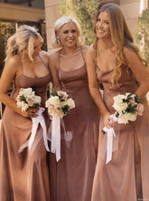 Baoleely Simple Cheap Long Dusty Pink Bridesmaid Dresses Spaghetti Straps Cross Back