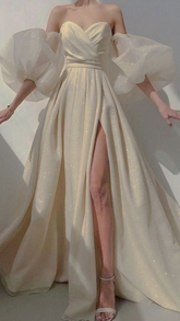 Robes de bal sexy à manches bouffantes, robes de soirée à paillettes, robes de bal en tulle avec traîne Y4684