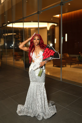 Robe de soirée sirène à sequins argentés ravissante pour jeunes filles noires Y4168