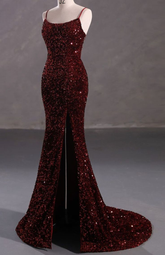 Robe de soirée bordeaux moulante à paillettes et dos nu Y4164