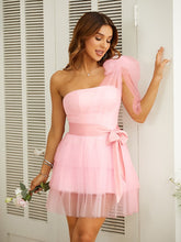 Vestido tubo con cinturón de tul, vestido corto/mini de un solo hombro SYH50