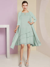 Vestidos de corte princesa/línea A con cuello joya hasta la rodilla para la madre de la novia