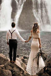 Vestidos de novia de encaje de dos piezas, corte sirena/trompeta WD559