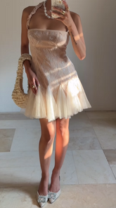 Robe de bal courte dos nu en dentelle et tulle, mignonne, Y8502