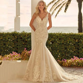 Vestidos De Novia De sirena con cuello en V sin mangas Sexy sin espalda Vestidos De Novia Applqiues Vestido De Noiva