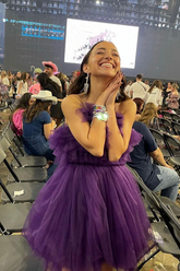 Vestido de fiesta de bienvenida de tul corte A color morado oscuro Y2605