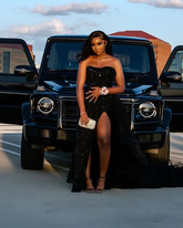 Robe de soirée longue à sequins noirs charmante avec fente Y4270