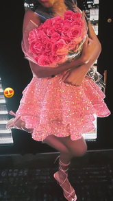 Robe de cocktail rose à paillettes et dos nu, coupe trapèze, modèle Y4245