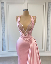 Robe de bal longue rose, robe de concours de beauté, robe de soirée, robe de fête de fin d'études Y562