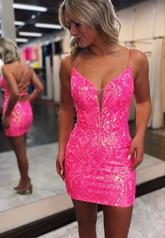 Vestido corto rosa con lentejuelas para baile de graduación. Vestidos cortos para fiesta de bienvenida Y2901