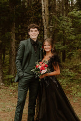 Costume trois pièces de bal de fin d'année pour homme, vert foncé, à revers cranté