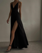 Robe de soirée longue noire sexy Y52