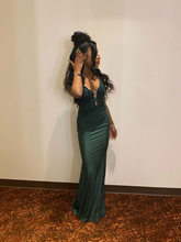 Green V Neck Mermaid Evening Dress Green Evening Gown Y6288