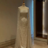 Vestido de noche de lujo con capa larga de sirena blanca, estilo Dubái, Arabia Saudita, con abalorios, para ocasiones formales (2025, LA72870)