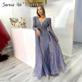 Vestido de noche estilo sirena color vino tinto con escote en V, estilo Dubái 2025, de lujo, con mangas largas y cuentas de cristal, vestido formal LA70537